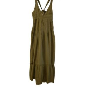 Free People Women's XS Frankie Pintuck Maxi gauze western Dress in‎ olive Boho
